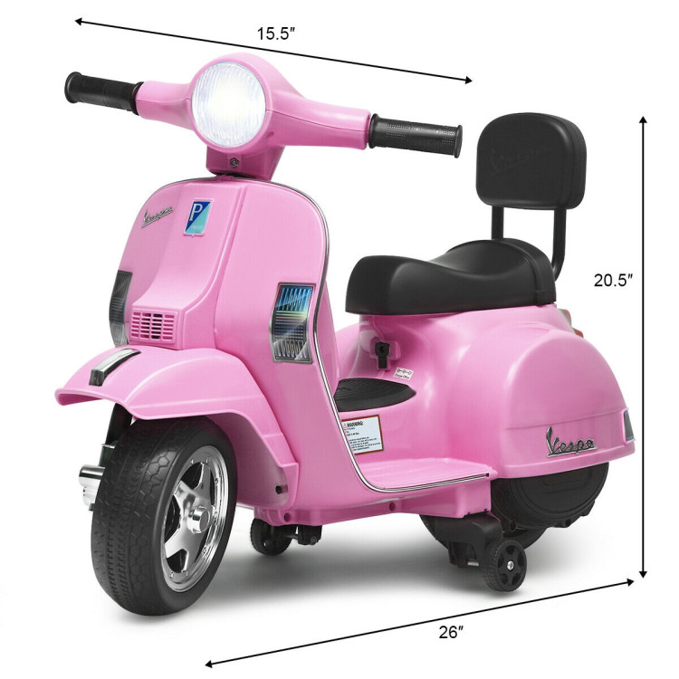 6V Kids Ride On Vespa Scooter Motorcycle for Toddler-PinkCostway Gallery View 4 of 12