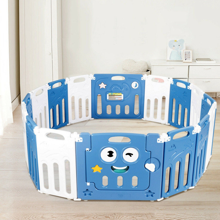 16-Panel Foldable Baby Playpen Kids Activity Centre-BlueCostway Gallery View 3 of 10