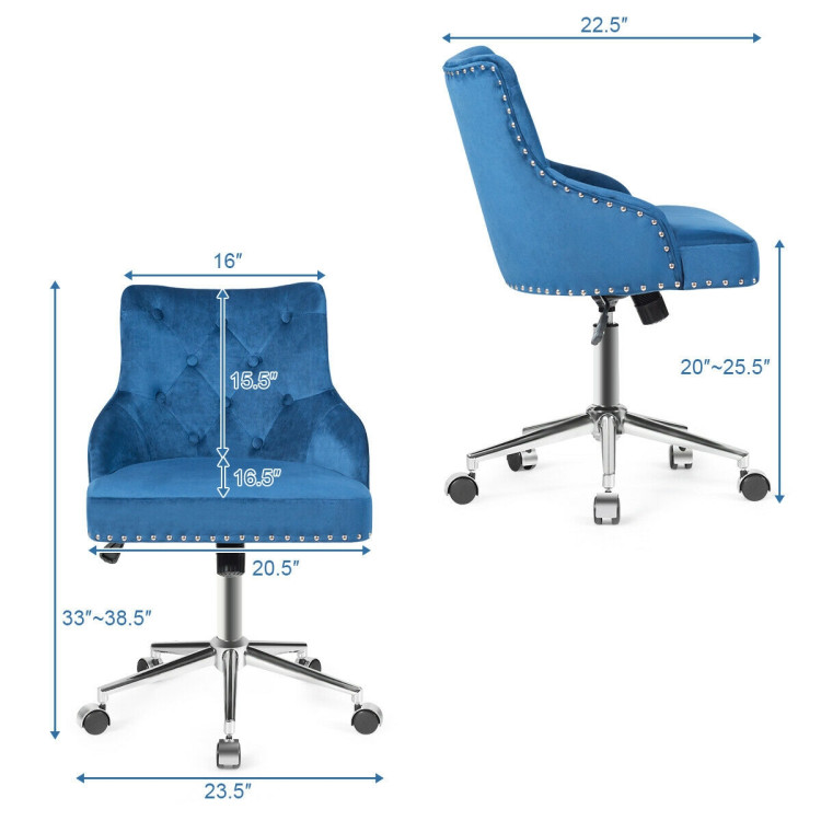 Tufted Upholstered Swivel Computer Desk Chair with Nailed Tri-BlueCostway Gallery View 5 of 10