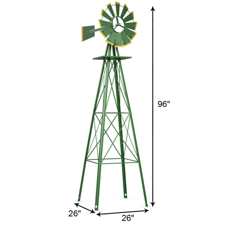 8 Feet Windmill Metal Ornamental Wind Wheel Weather Resistant-GreenCostway Gallery View 4 of 9