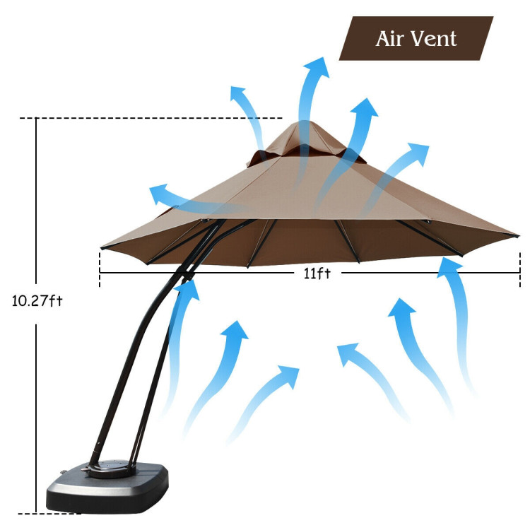11 Feet Outdoor Cantilever Hanging Umbrella with Base and Wheels-TanCostway Gallery View 4 of 12