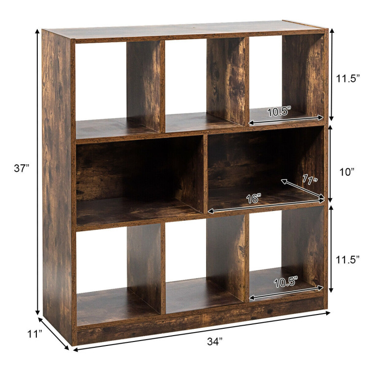 Open Compartments Industrial Freestanding Bookshelf for Decorations-BrownCostway Gallery View 4 of 11