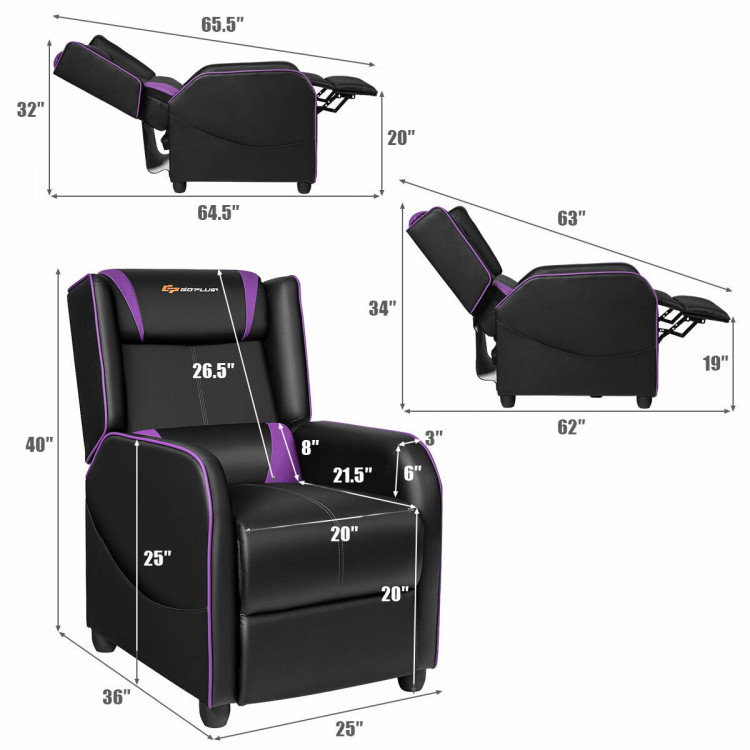 Home Massage Gaming Recliner Chair-PurpleCostway Gallery View 4 of 11