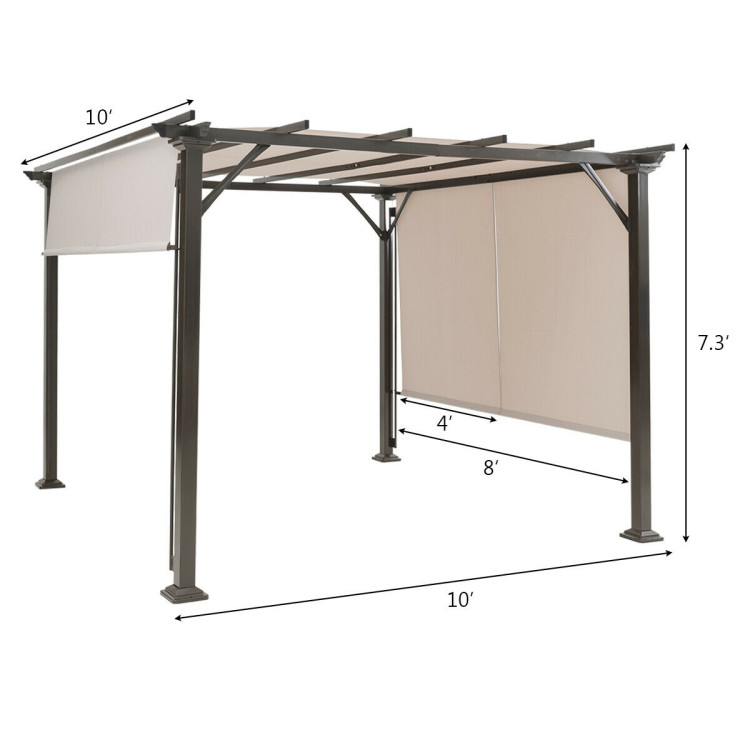 10 x 10 Feet Metal Frame Patio Furniture Shelter-BeigeCostway Gallery View 4 of 10