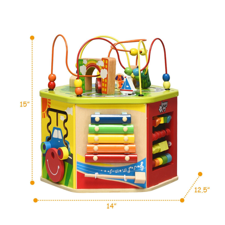 7-in-1 Wooden Activity Cube ToyCostway Gallery View 6 of 12