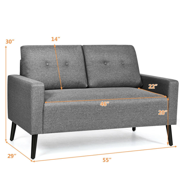 55 Inch Modern Loveseat Sofa with Cloth Cushion-GrayCostway Gallery View 4 of 10