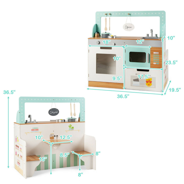 2-in-1 Kids Wooden Pretend Cooking Playset ToyCostway Gallery View 7 of 12
