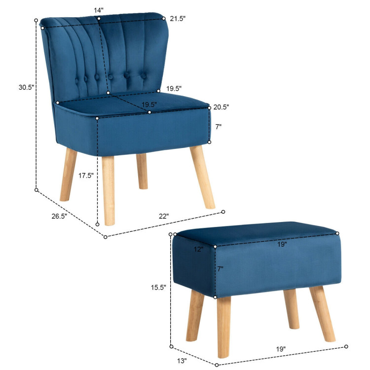 Modern Accent Chair Ottoman Set with Footstool-BlueCostway Gallery View 4 of 9