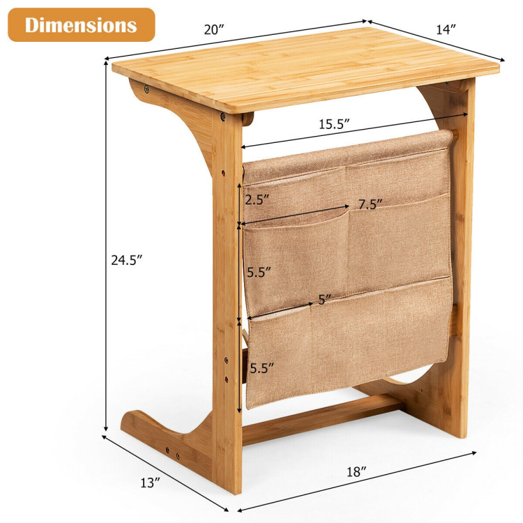 Bamboo Sofa Table End Table Bedside Table with Storage BagCostway Gallery View 4 of 10