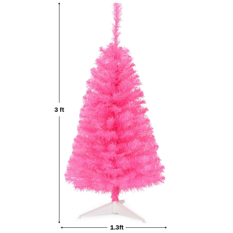 3 ft Premium Artificial Christmas Mini Tree with Stand-PinkCostway Gallery View 4 of 8