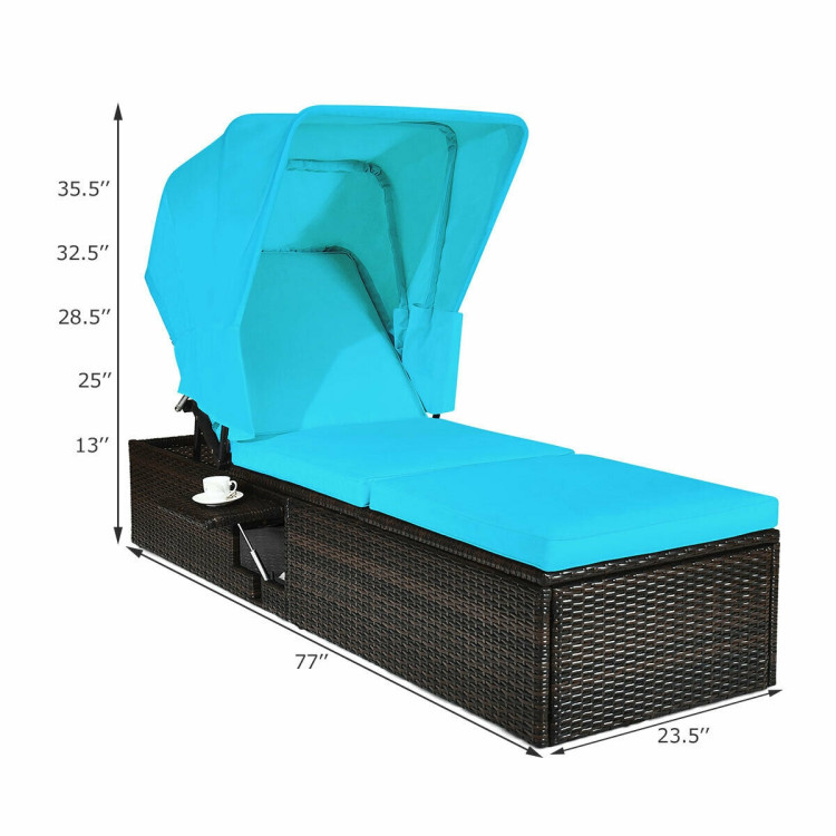 Outdoor Chaise Lounge Chair with Folding Canopy-TurquoiseCostway Gallery View 4 of 12