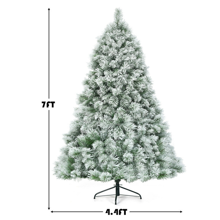 7 Feet Artificial Christmas Tree with Snowy Pine Needles Costway Gallery View 4 of 9