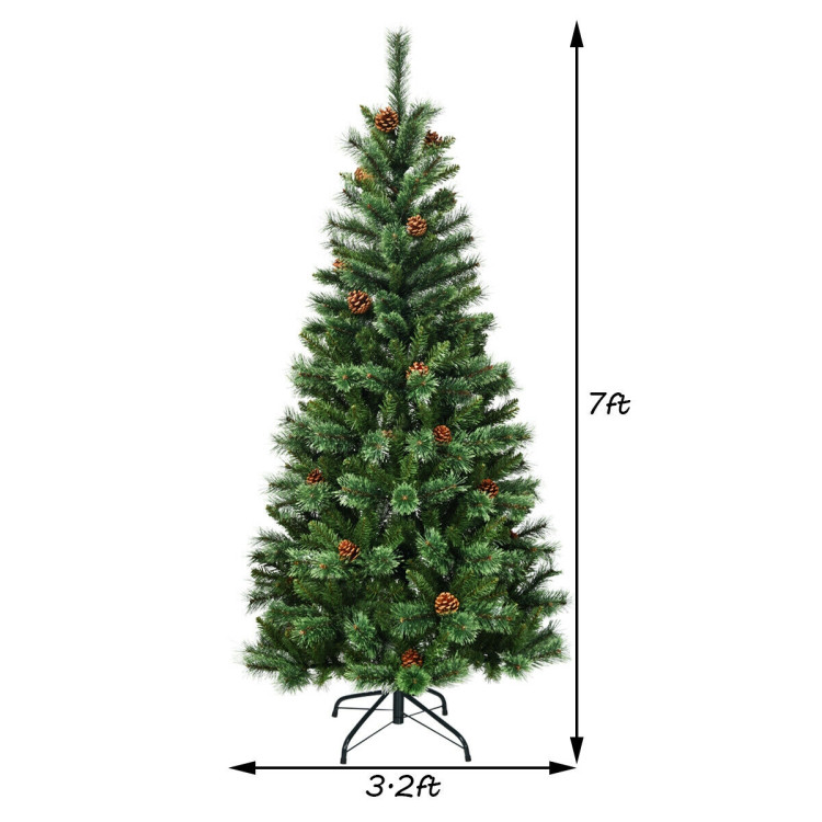 7 Feet Premium Hinged Artificial Christmas Tree with Pine ConesCostway Gallery View 4 of 12