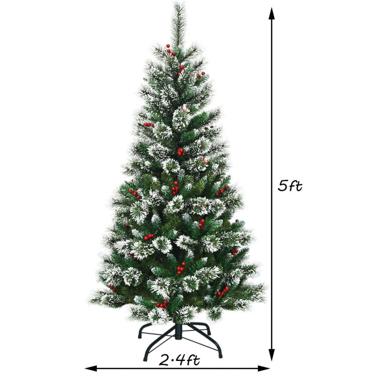 5 Feet Snow Flocked Artificial Christmas Hinged Tree Costway Gallery View 4 of 11