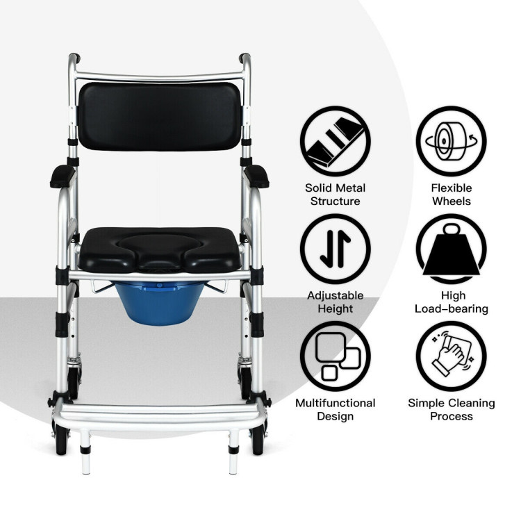 2-in-1 Aluminum Commode Shower Wheelchair with Locking CastersCostway Gallery View 6 of 10