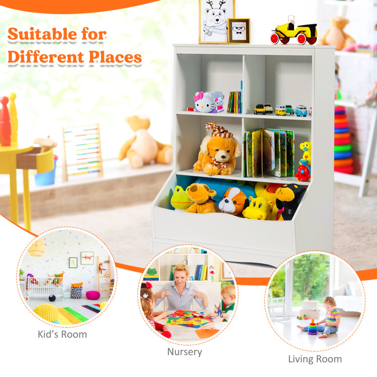 3-Tier Children's Multi-Functional Bookcase Toy Storage Bin Floor Cabinet-WhiteCostway Gallery View 3 of 10