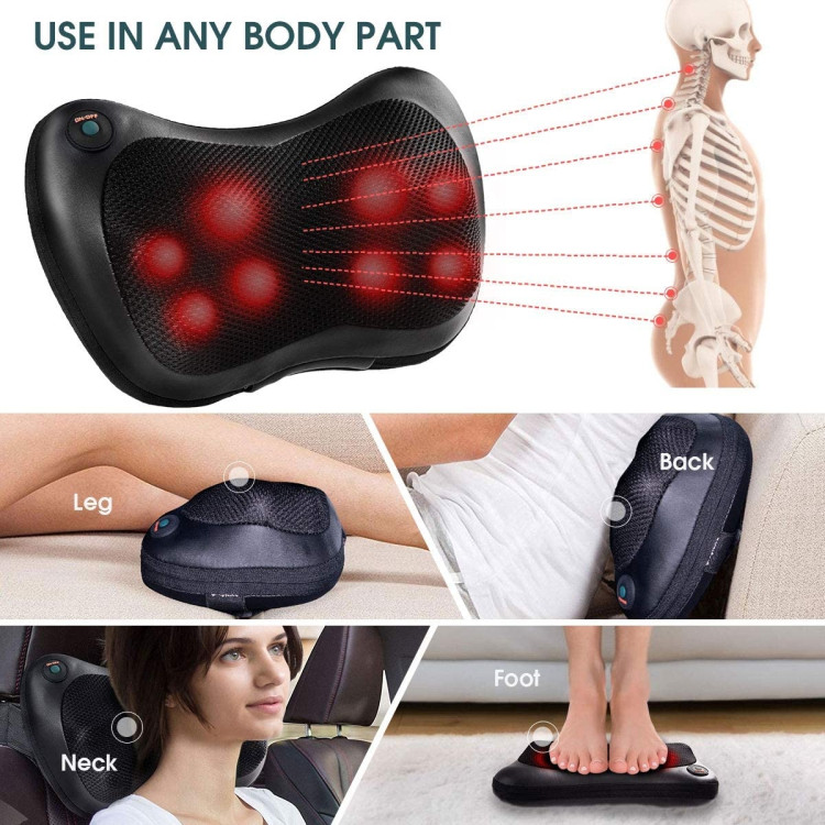 Shiatsu Pillow Massager with Heat Deep Kneading for Shoulder, Neck and Back Costway Gallery View 9 of 11