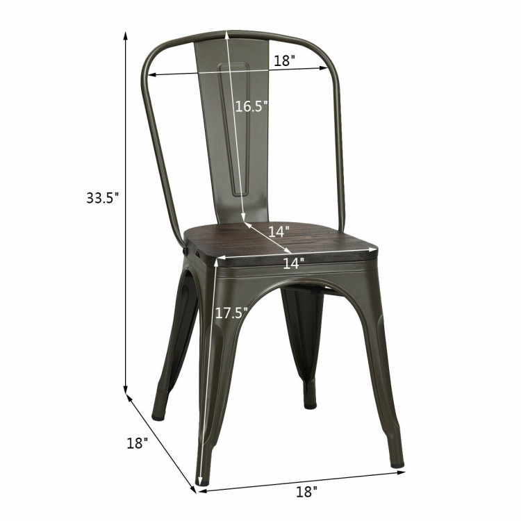 4 Pieces Tolix Style Metal Dining Chairs with Stackable Wood SeatCostway Gallery View 20 of 23