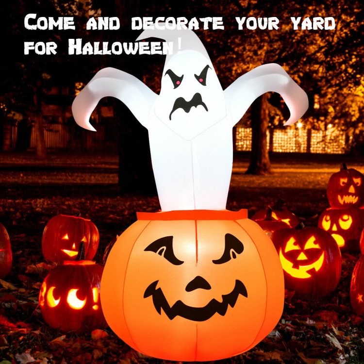6 Feet Halloween Blow-Up Inflatable Ghost in Pumpkin with LED LightCostway Gallery View 7 of 10