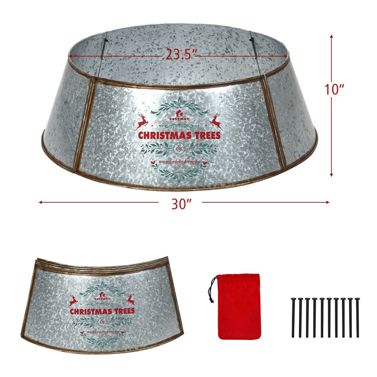 Galvanized Metal ChristmasTree Collar Skirt Ring Cover Decor-SilverCostway Gallery View 4 of 12