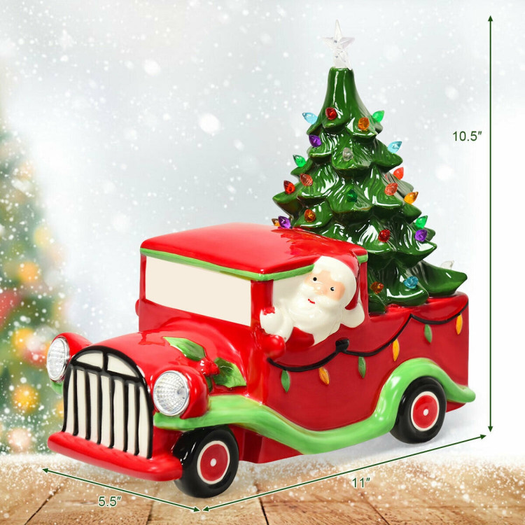 Pre-Lit Vintage Tabletop Ceramic Christmas Tree Truck with BatteryCostway Gallery View 5 of 11
