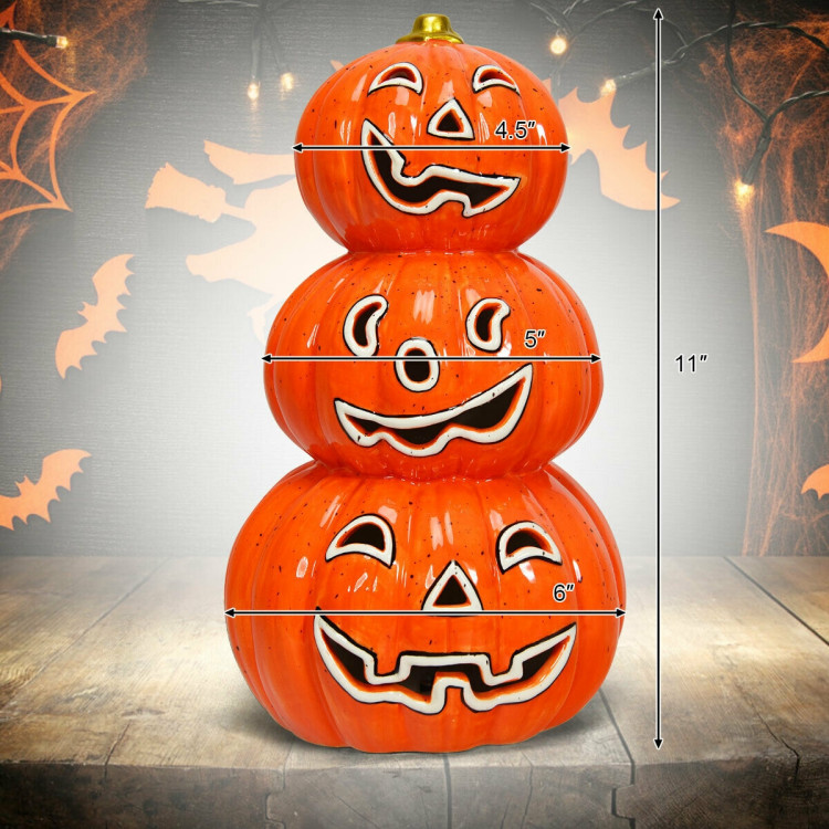 Halloween 3-Tier Color-Changing Lighted Ceramic Pumpkin LanternCostway Gallery View 4 of 12