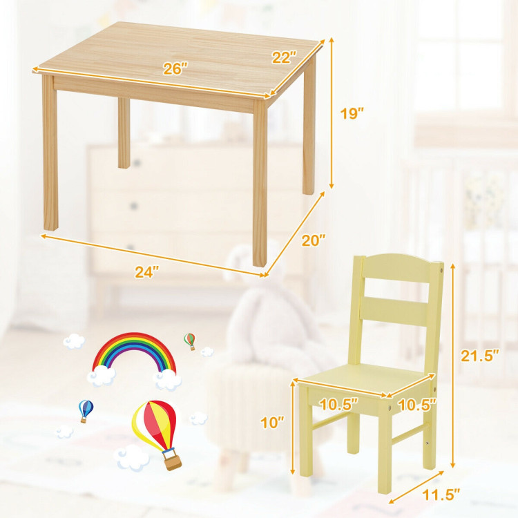 5 pcs Kids Pine Wood Multicolor Table Chair Set Costway Gallery View 4 of 12