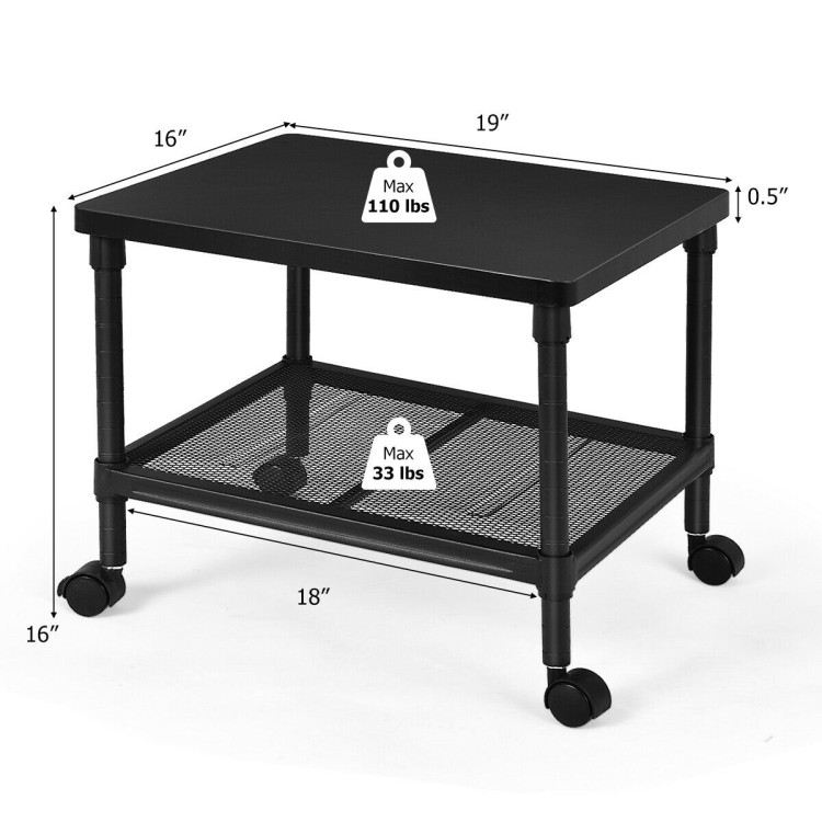 2-Tier Printer Stand with Ample Storage Space and Smooth WheelsCostway Gallery View 5 of 13