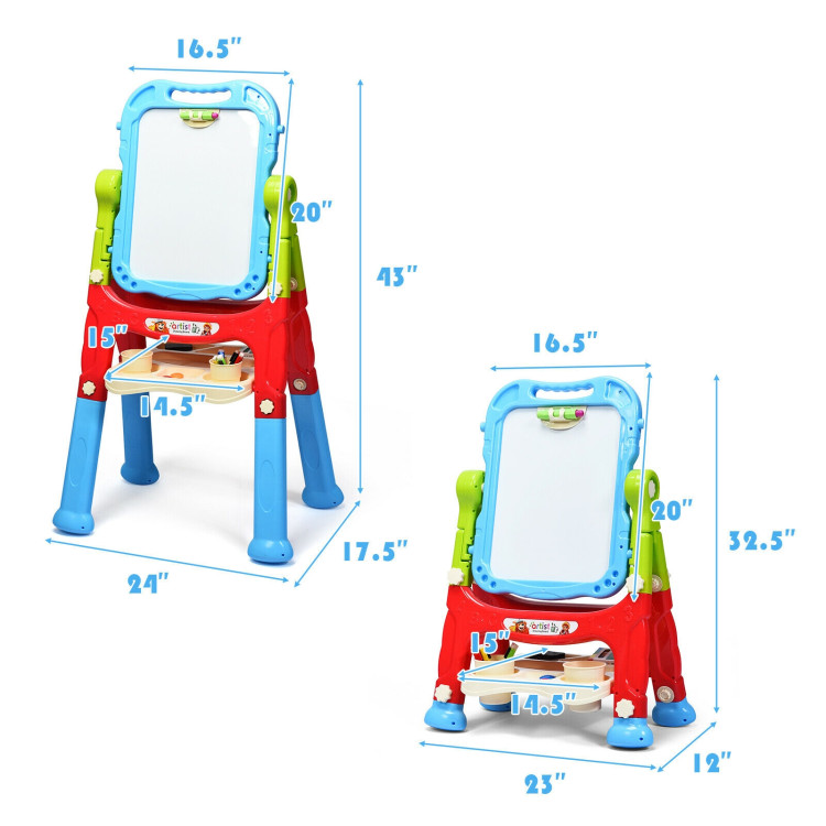 Height Adjustable Kids Art Easel Magnetic Double Sided Board-BlueCostway Gallery View 3 of 12