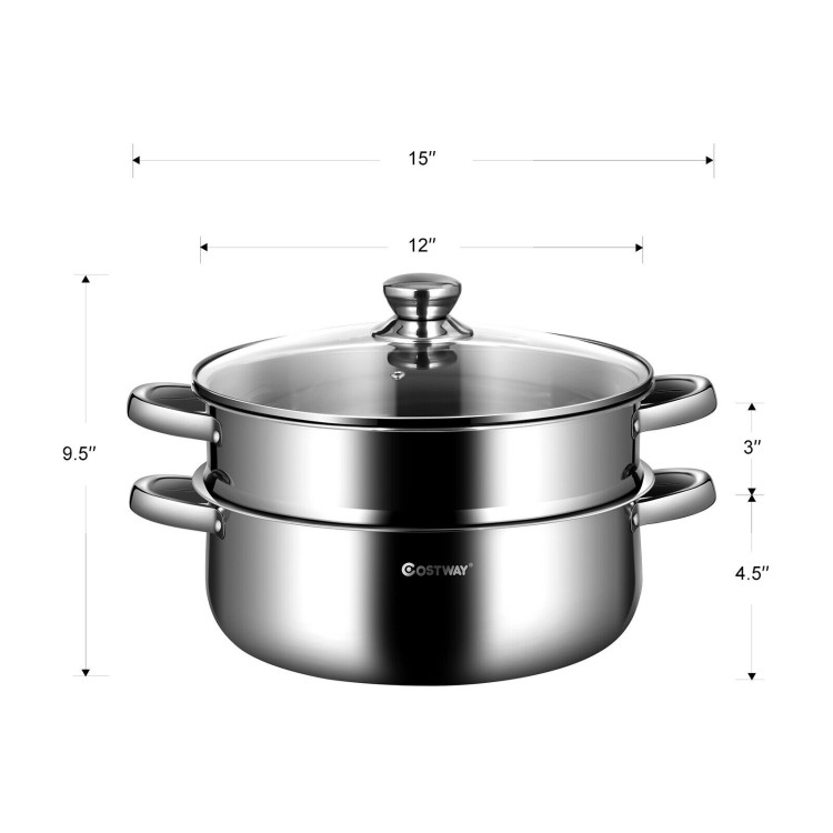 9.5 QT 2 Tier Stainless Steel Steamer Cookware BoilerCostway Gallery View 4 of 12