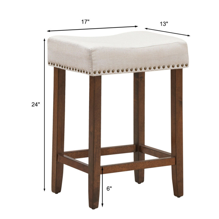 Set of 2 Nailhead Saddle Bar Stools 24 Inch HeightCostway Gallery View 4 of 10