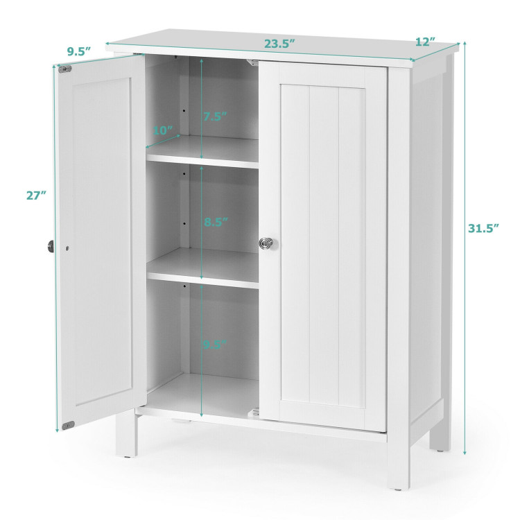 2-Door Bathroom Floor Storage Cabinet with Adjustable ShelfCostway Gallery View 4 of 10