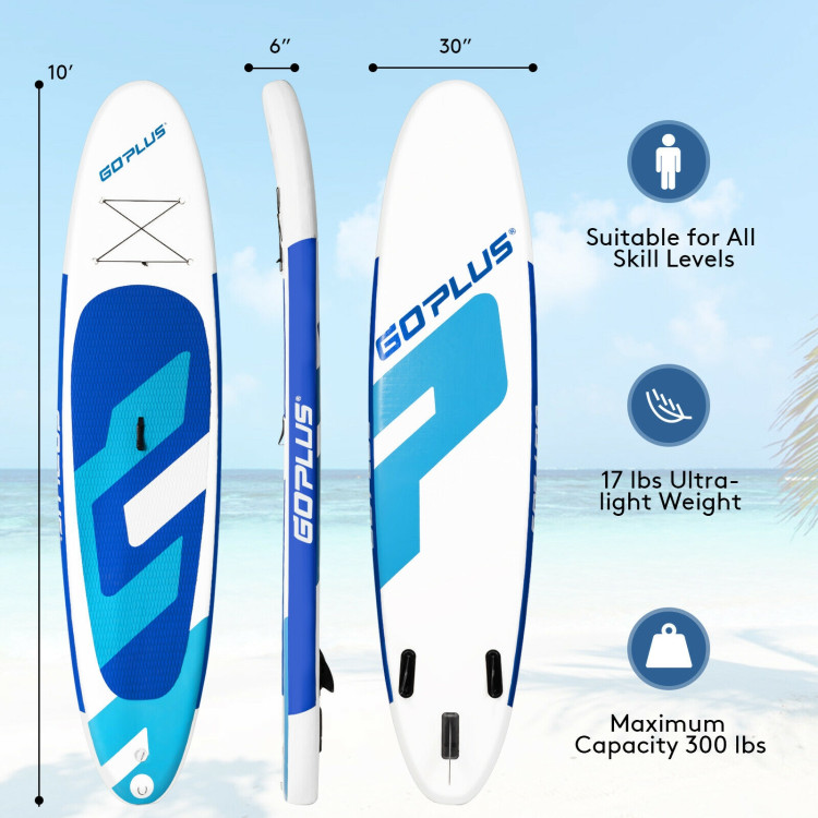 10 Feet Inflatable Stand Up Paddle Board with Backpack Leash Aluminum PaddleCostway Gallery View 4 of 12