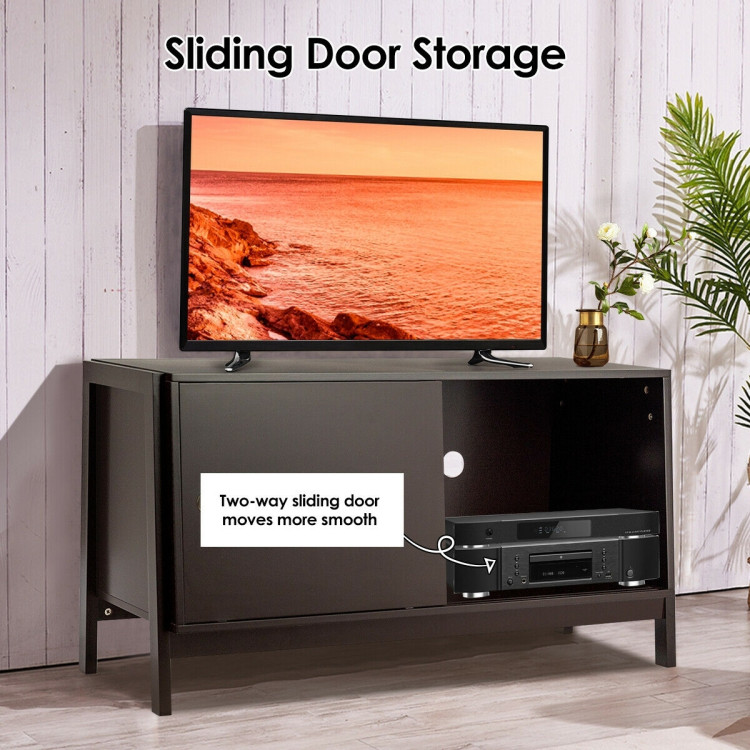 TV Stand Modern Entertainment Cabinet with Sliding Doors-Dark BrownCostway Gallery View 10 of 10
