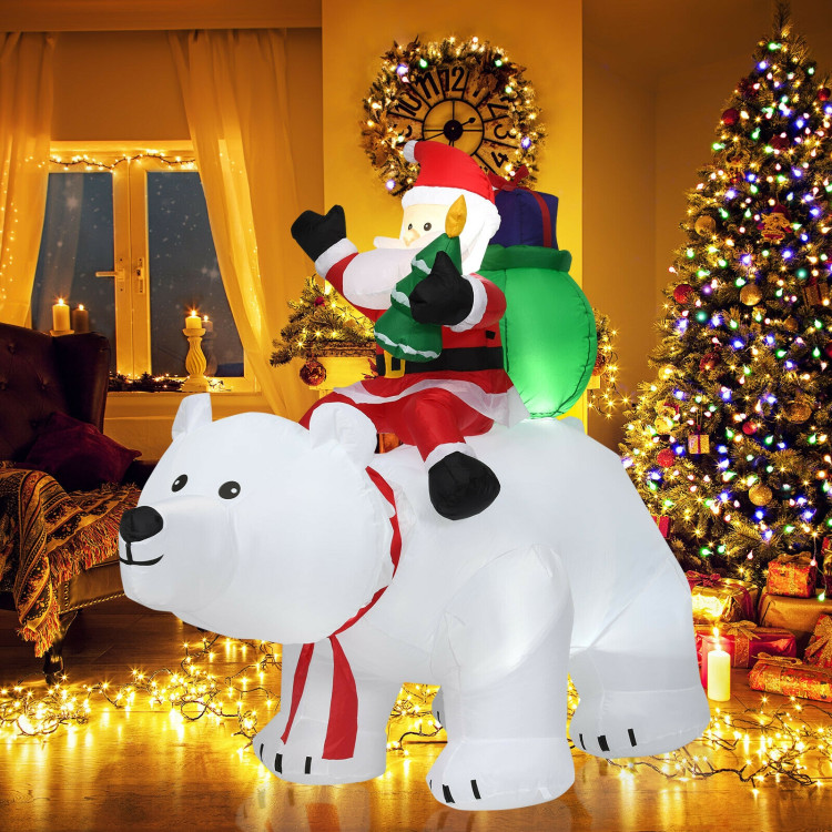6.5 Feet Christmas Inflatable Santa Riding Polar Bear with Shaking Head LED LightsCostway Gallery View 7 of 9