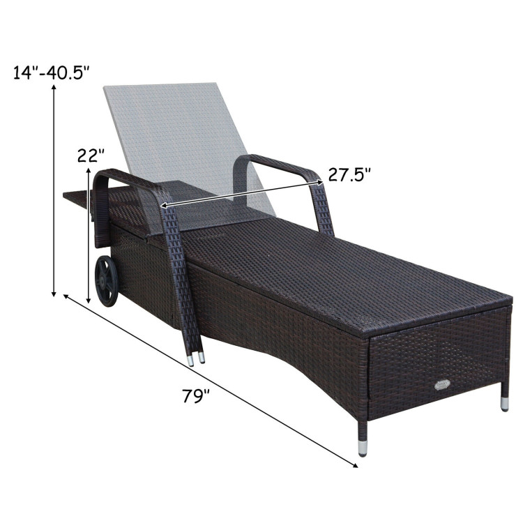 Outdoor Recliner Cushioned Chaise Lounge with Adjustable BackrestCostway Gallery View 4 of 11