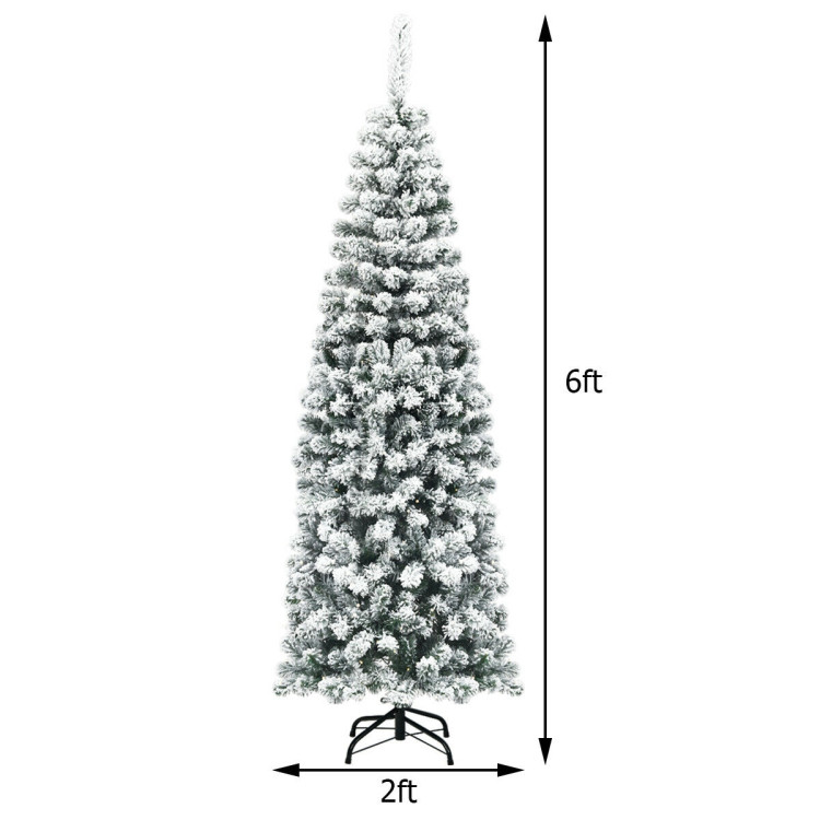 6 Feet Unlit Hinged Snow Flocked Artificial Pencil Christmas Tree with 500 Branch TipCostway Gallery View 4 of 10