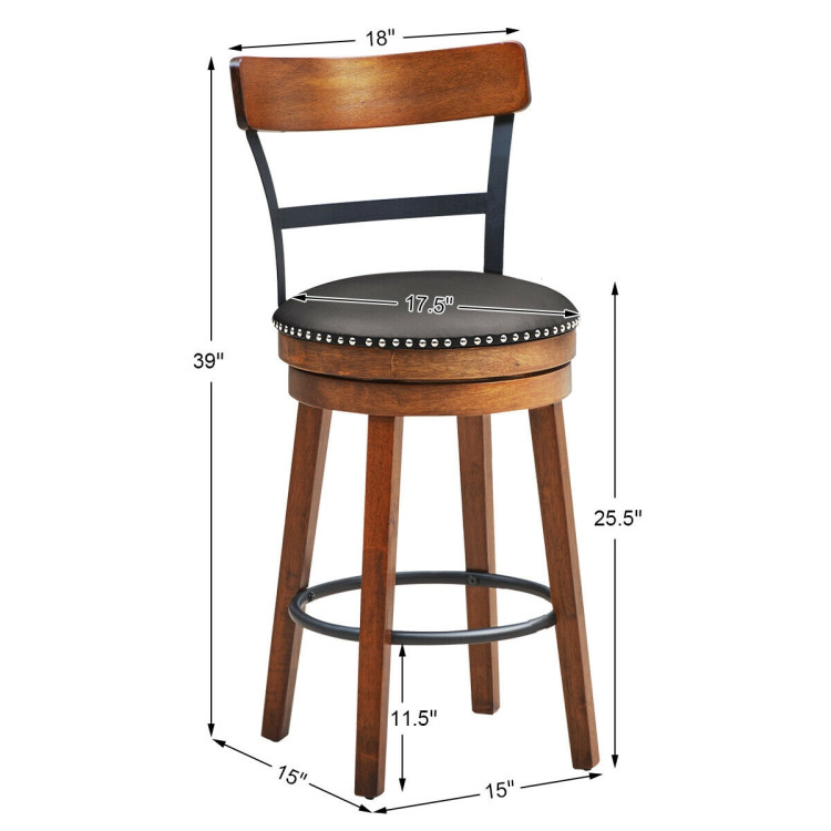 25.5 Inch 360-Degree Bar Swivel Stools with Leather PaddedCostway Gallery View 5 of 10