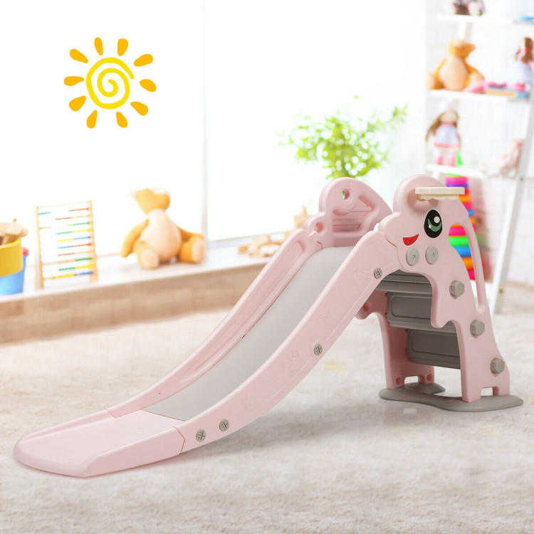 3-in-1 Kids Climber Slide Play Set  with Basketball Hoop and Ball-PinkCostway Gallery View 6 of 12