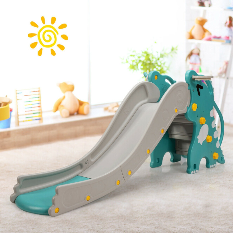 4-in-1 Kids Climber Slide Play Set with Basketball Hoop-GreenCostway Gallery View 1 of 11