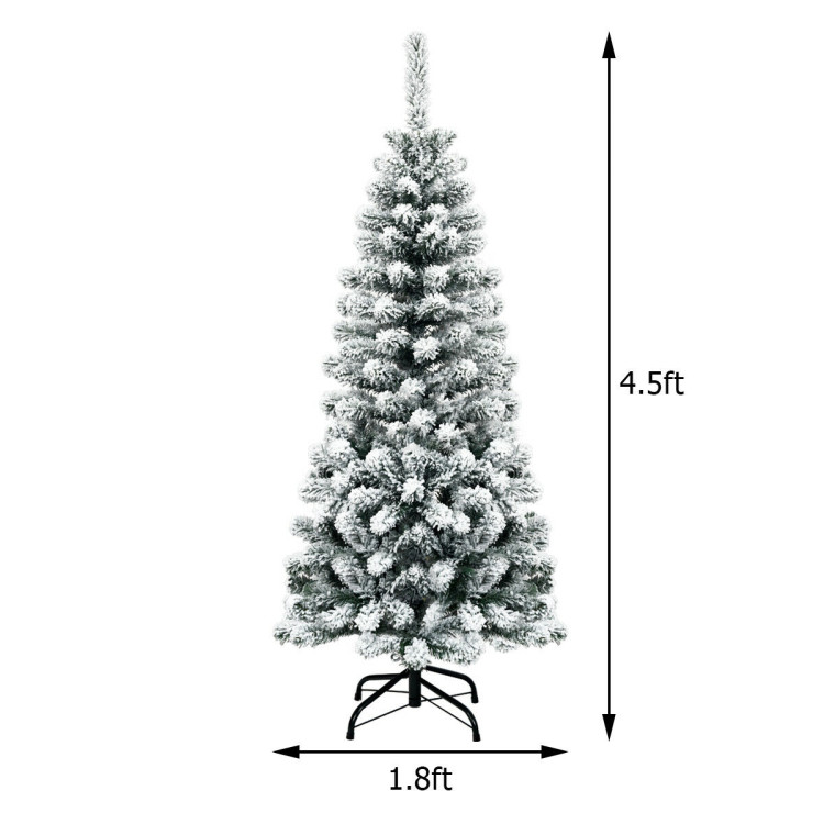 4.5 Feet Pre-Lit Snow Flocked Pencil Christmas Tree with 150 LED LightCostway Gallery View 4 of 9