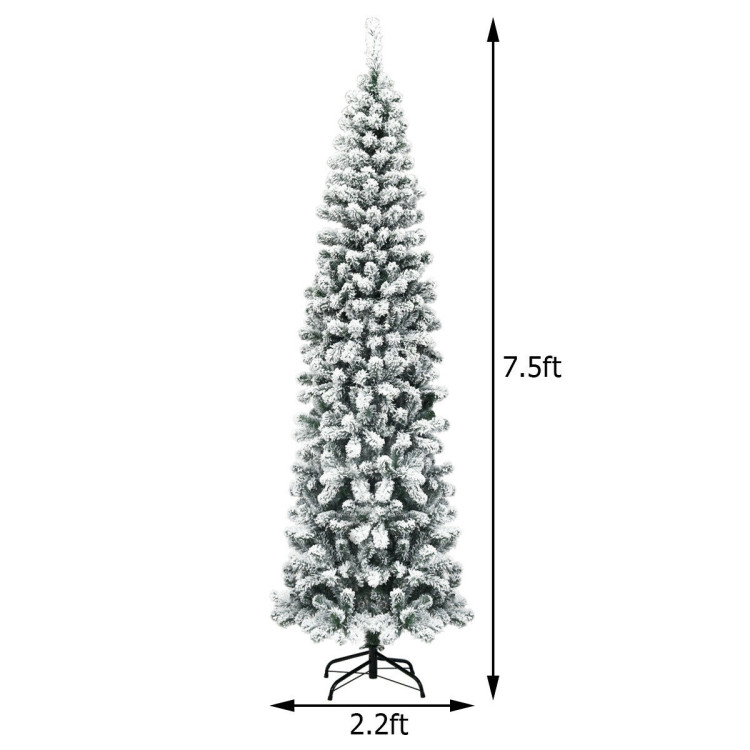 7.5 Feet Unlit Hinged Snow Flocked Artificial Pencil Christmas Tree with 641 TipsCostway Gallery View 4 of 9