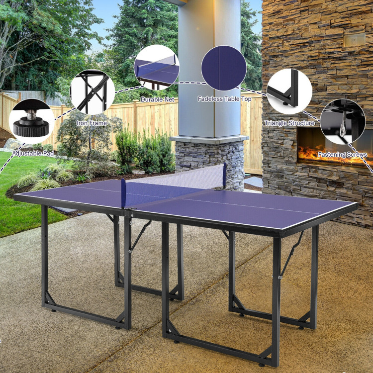 Multi-Use Foldable Midsize Removable Compact Ping-pong Table Costway Gallery View 10 of 12