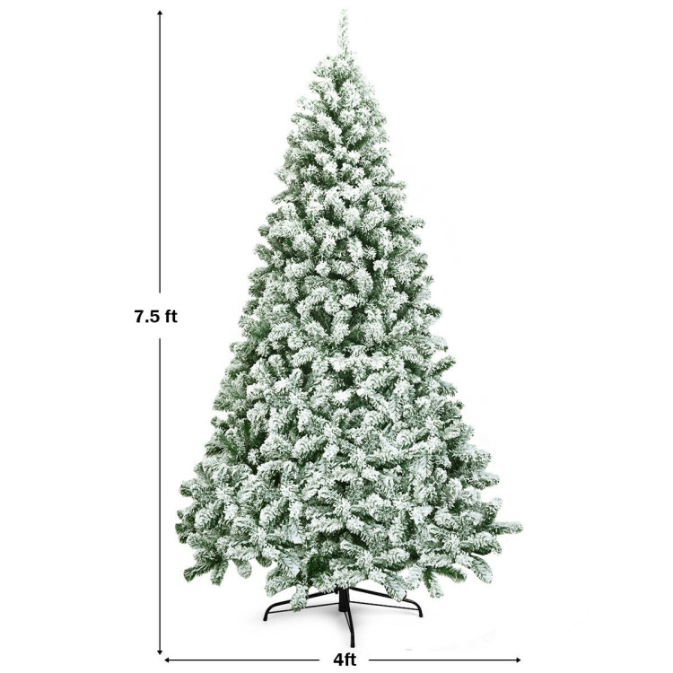 7.5 Feet Snow Flocked Artificial Christmas Tree Hinged with 1346 Tip and Foldable BaseCostway Gallery View 5 of 10