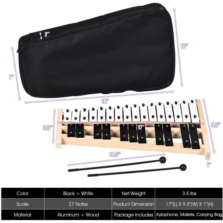 27 Note Glockenspiel Xylophone with 2 Rubber MalletsCostway Gallery View 4 of 8