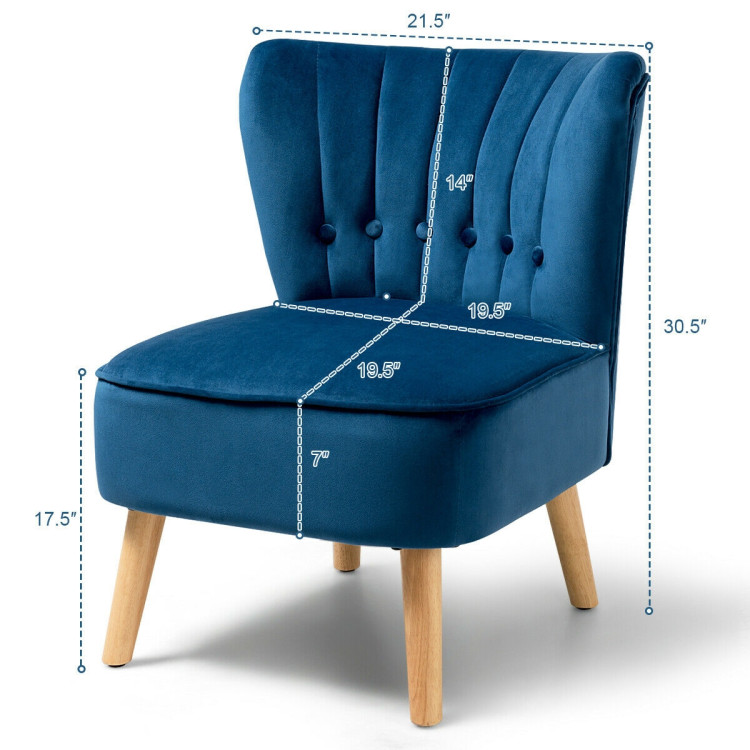 Armless Accent Chair Tufted Velvet Leisure Chair-BlueCostway Gallery View 8 of 12