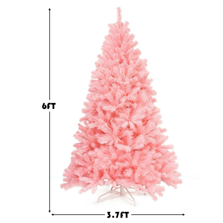 6 Feet Pink Artificial Hinged Spruce Full Christmas Tree with Foldable Metal StandCostway Gallery View 4 of 12
