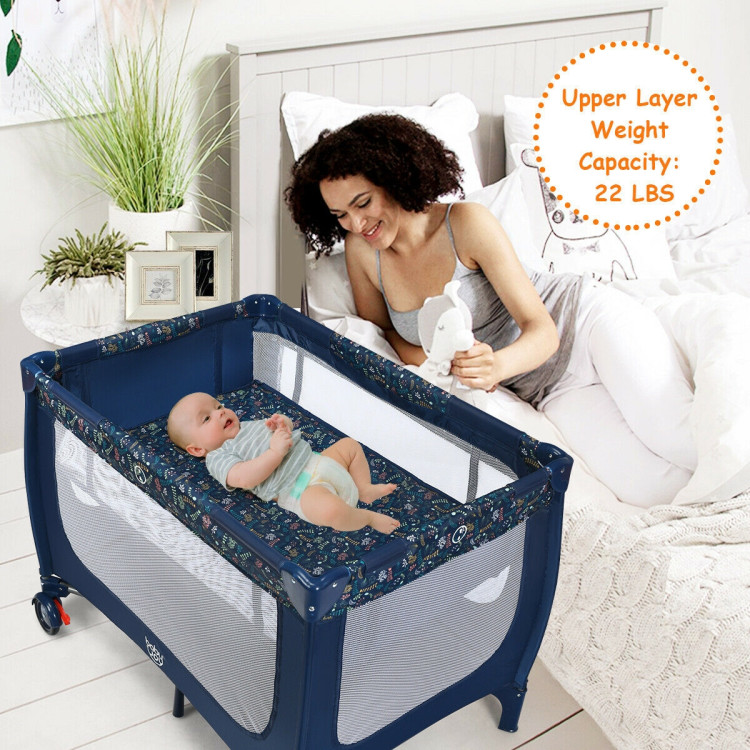 Portable Baby Playpen with Mattress Foldable Design-BlueCostway Gallery View 10 of 12