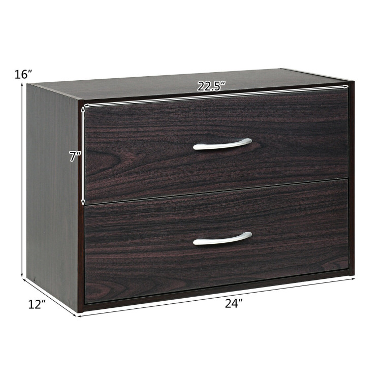 2-Drawer Stackable Horizontal Storage Cabinet Dresser Chest with Handles-EspressoCostway Gallery View 7 of 12