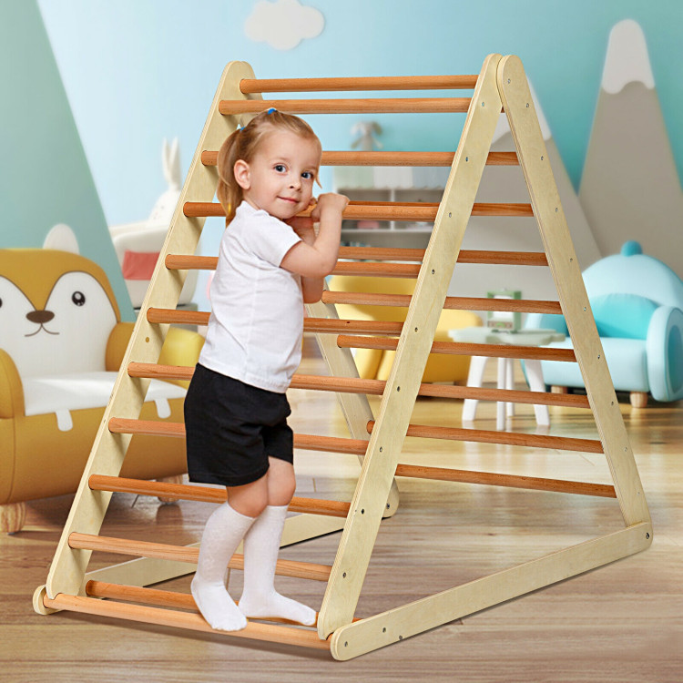 Suitable for Children Boys Girls Costzon Foldable Wooden Climbing Triangle Ladder for Sliding & Climbing 2 in 1 Triangle Climber with Safety Climbing Ladder for Toddlers Rainbow 